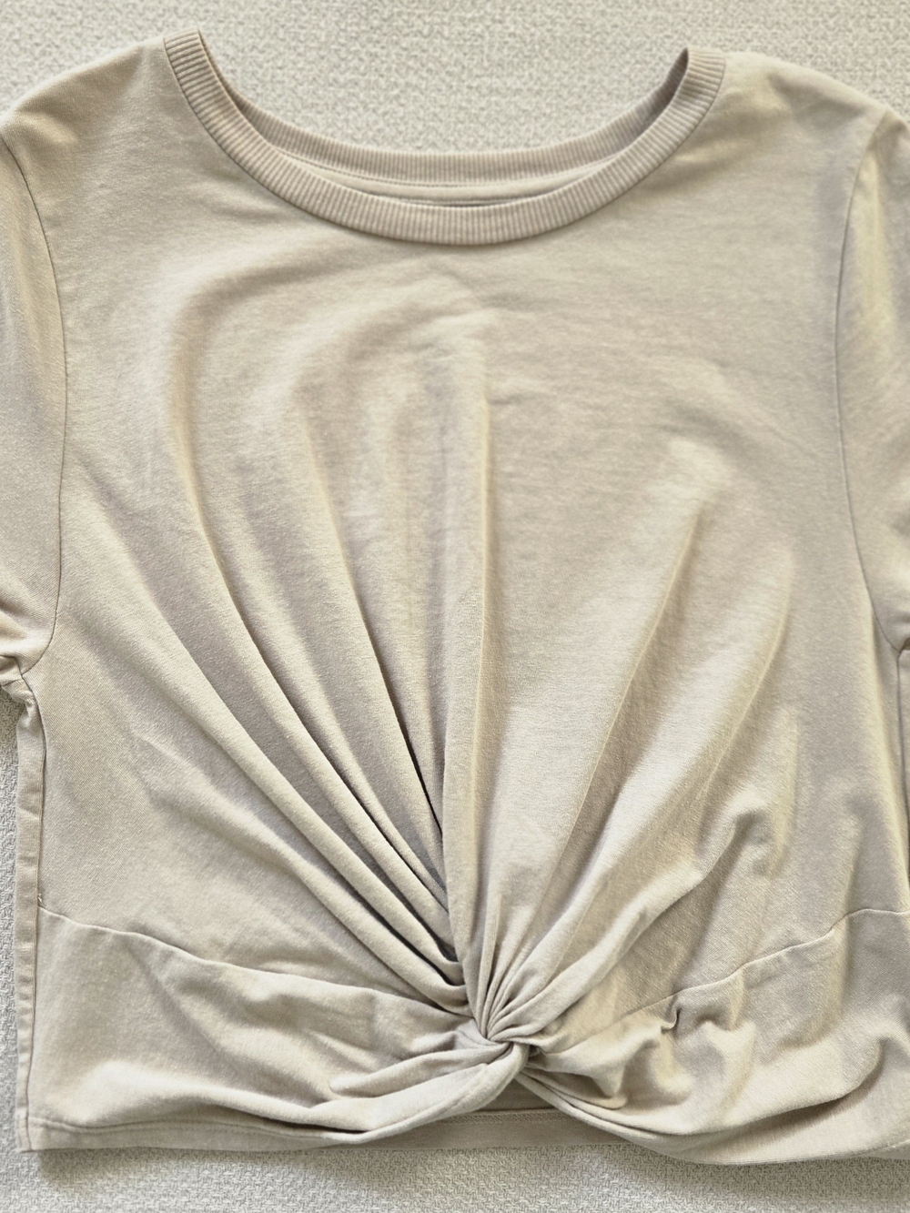 Urban Rebel Neutral Twist Front Knot Crop Top Tee - Size L